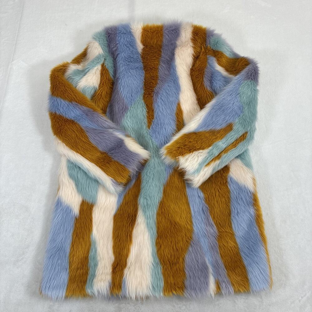 Forever 21 BarbieCore Trippy Faux Fur Rainbow Colorful Festival Rave Jacket Lg - Picture 11 of 14